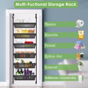 6-Tier Over the Door Pantry Organizer, Upgrade Pantry Door Organization and Storage with 6 Maximum Baskets, Wall Mounted Over the Door Spice Rack Suitable for Kitchen, Bathroom, Playroom