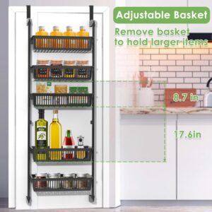 6-Tier Over the Door Pantry Organizer, Upgrade Pantry Door Organization and Storage with 6 Maximum Baskets, Wall Mounted Over the Door Spice Rack Suitable for Kitchen, Bathroom, Playroom