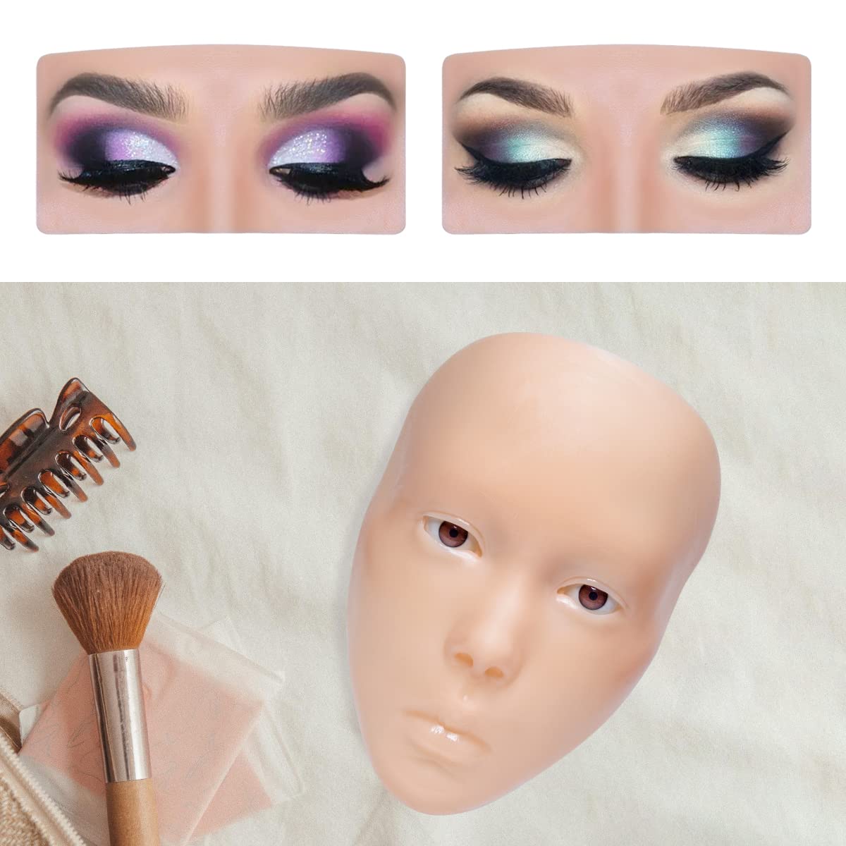 ZTBBRA Makeup Practice Kit, Reusable Silicone Makeup Practice Face/Makeup Mannequin Face, Come with Makeup Brushes Set&Dual head Eyebrow Pencils&Eyeliners&a Pair of Eyelashes&a Makeup Bag