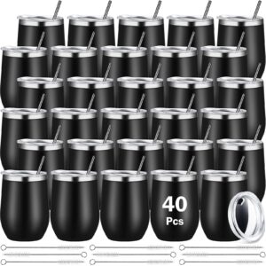sieral 40 pack insulated wine tumbler 12 oz stainless steel wine glasses bulk with lids straws double wall vacuum cups stemless coffee cup nurse week gift for coworker lover(white)