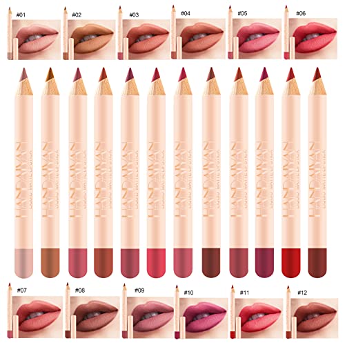 Mrettick 12 Colors Matte Lip Liner Pens Set Long-Lasting Creamy Lip Liner Natural Lip Makeup Soft Pencils Lipstick Set (#1)