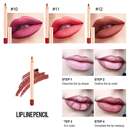 Mrettick 12 Colors Matte Lip Liner Pens Set Long-Lasting Creamy Lip Liner Natural Lip Makeup Soft Pencils Lipstick Set (#1)