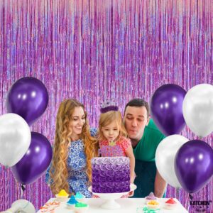 KatchOn, Iridescent Purple Fringe Curtain - 8x3.25 Feet, Pack of 2 | Purple Streamers for Mermaid Birthday Decorations | Purple Party Decorations | Valentine Decorations, Purple Birthday Decorations