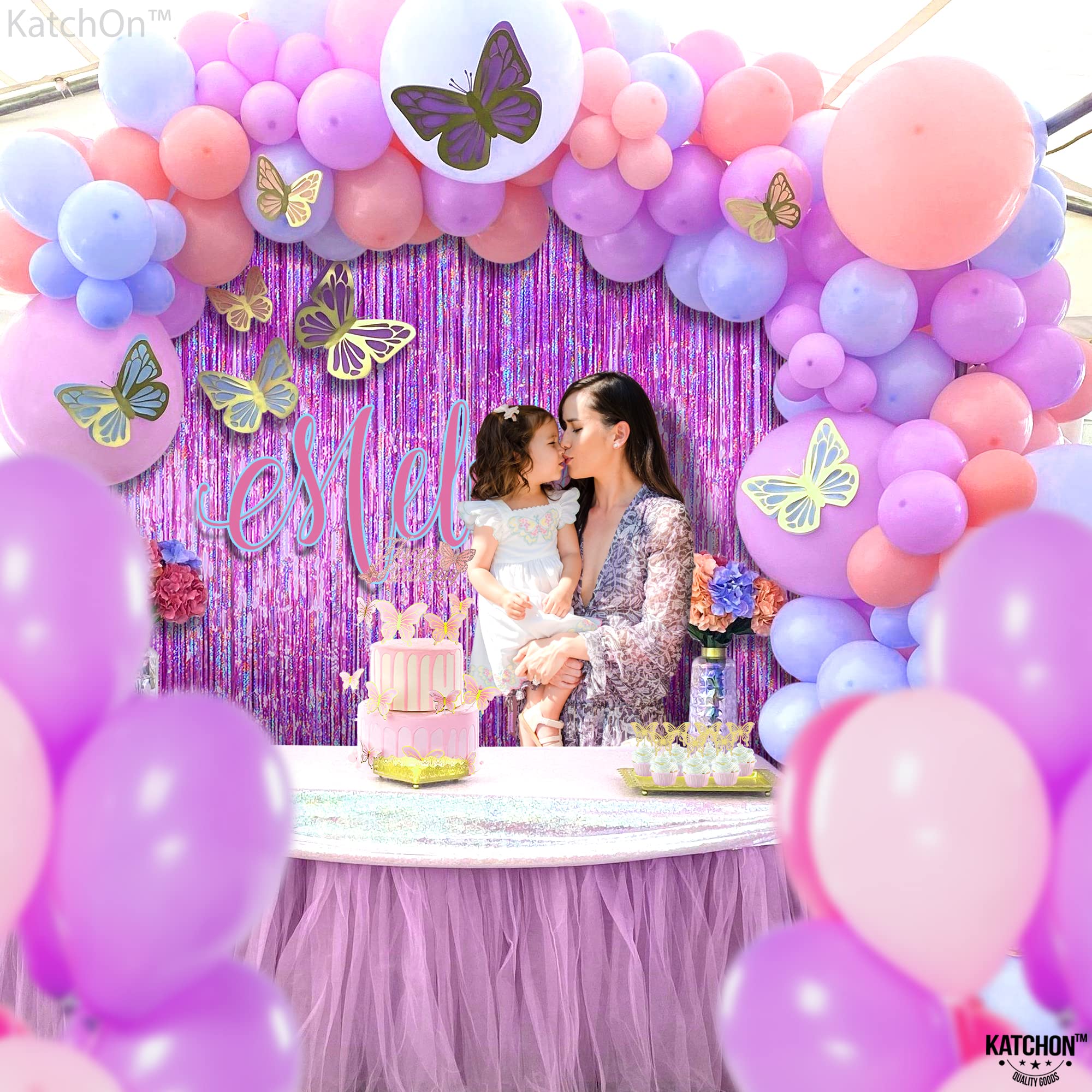 KatchOn, Iridescent Purple Fringe Curtain - 8x3.25 Feet, Pack of 2 | Purple Streamers for Mermaid Birthday Decorations | Purple Party Decorations | Valentine Decorations, Purple Birthday Decorations