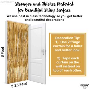 KatchOn, XtraLarge Champagne Gold Backdrop - 6.4x8 Feet, Pack of 2 | Gold Streamers for New Years Decorations | Gold String Backdrop for Gold New Years Eve Party Supplies 2024 | Golden Birthday Decor