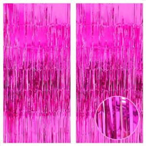 katchon, xtralarge hot pink fringe backdrop - 3.2x8 feet, pack of 2 | hot pink streamer backdrop for hot pink birthday decorations | hot pink backdrop, pink party decorations, hot pink tinsel backdrop