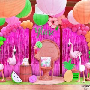 KatchOn, XtraLarge Hot Pink Fringe Backdrop - 3.2x8 Feet, Pack of 2 | Hot Pink Streamer Backdrop for Hot Pink Birthday Decorations | Hot Pink Backdrop, Pink Party Decorations, Hot Pink Tinsel Backdrop
