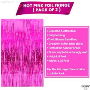 KatchOn, XtraLarge Hot Pink Fringe Backdrop - 3.2x8 Feet, Pack of 2 | Hot Pink Streamer Backdrop for Hot Pink Birthday Decorations | Hot Pink Backdrop, Pink Party Decorations, Hot Pink Tinsel Backdrop