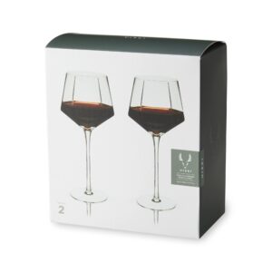 Viski Seneca Modern Wine Glasses - Long Stem Wine Glass Set for Red or White Wine - Dishwasher Safe Crystal 15.5oz Set of 2