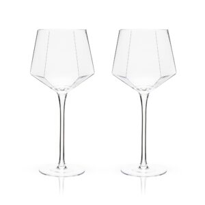 Viski Seneca Modern Wine Glasses - Long Stem Wine Glass Set for Red or White Wine - Dishwasher Safe Crystal 15.5oz Set of 2