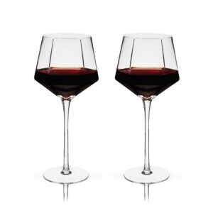 Viski Seneca Modern Wine Glasses - Long Stem Wine Glass Set for Red or White Wine - Dishwasher Safe Crystal 15.5oz Set of 2