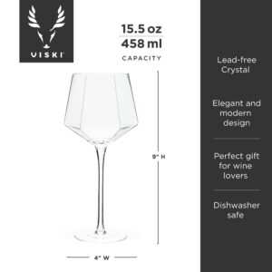 Viski Seneca Modern Wine Glasses - Long Stem Wine Glass Set for Red or White Wine - Dishwasher Safe Crystal 15.5oz Set of 2