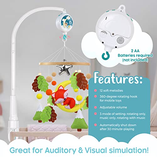 Baby Mobile Arm for Crib with Musical Box - 23 Inch Crib Mobile Arm - Crib Mobile Motor Play 12 Lullabies (30 Min Auto Off) - Holder for DIY Clamp Mobile