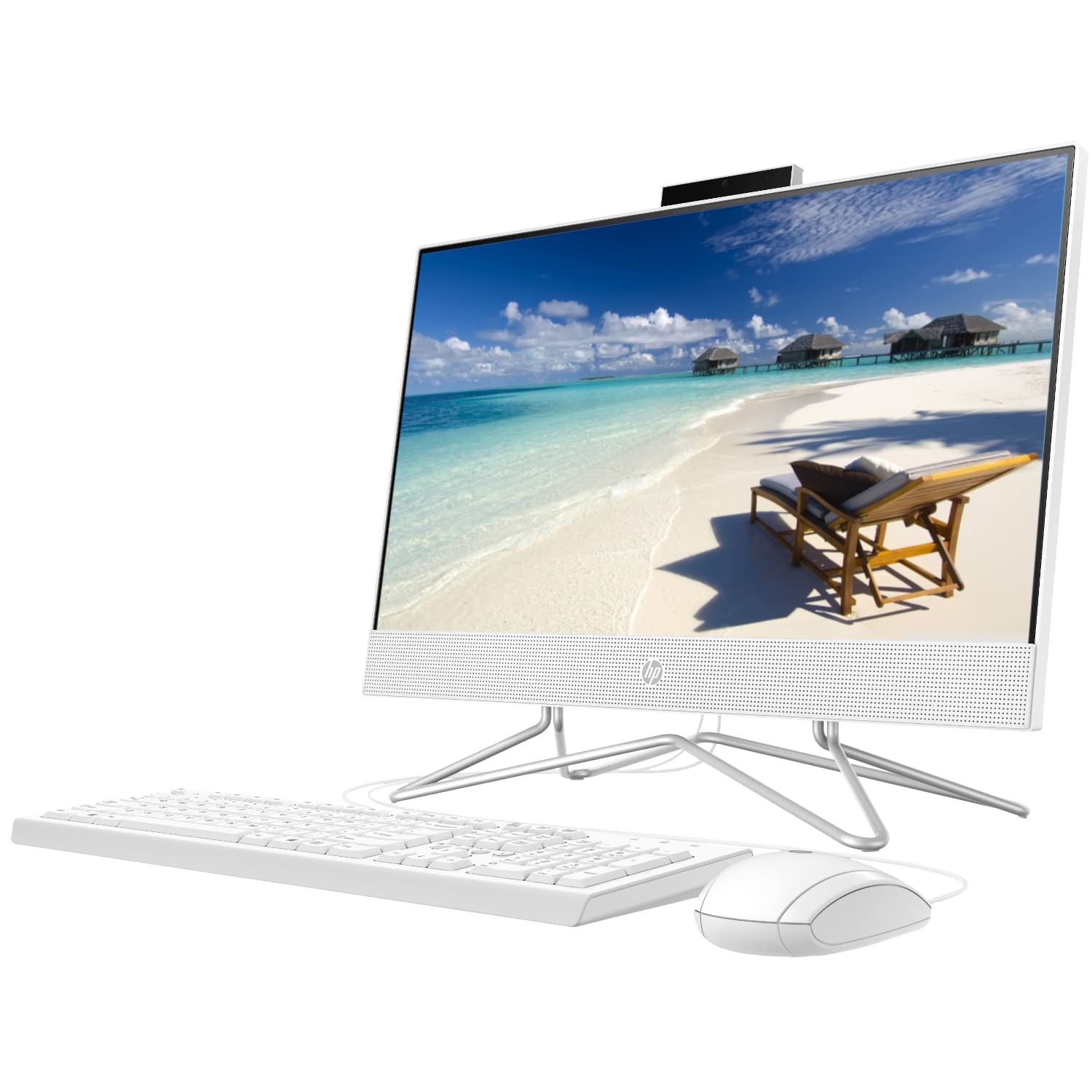 HP All-in-One Desktop, 21.5" FHD Display, Intel Celeron J4025, 8GB DDR4 RAM, 256GB PCIe SSD, Webcam, WiFi, HDMI, RJ-45, Wired Keyboard&Mouse, Windows 11 Home, White