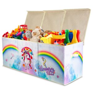 toy to enjoy kids toy box - large stuffed animal storage, collapsible toy chest bin, durable fabric toy box for boys & girls - storage basket with lid & removable inserts, 38x13x15 inches (unicorn)