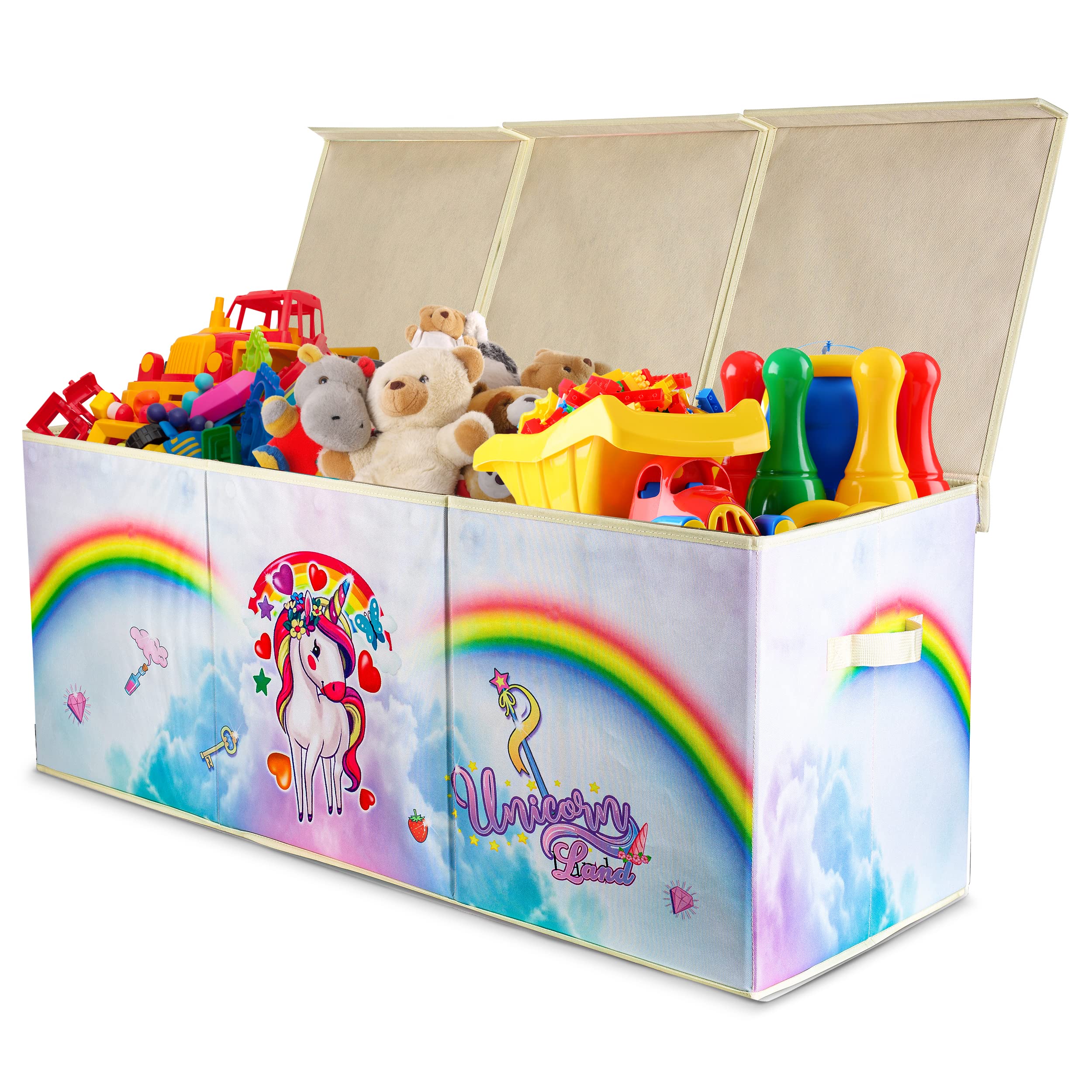 Toy To Enjoy Kids Toy Box - Large Stuffed Animal Storage, Collapsible Toy Chest Bin, Durable Fabric Toy Box for Boys & Girls - Storage Basket with Lid & Removable Inserts, 38x13x15 Inches (Unicorn)