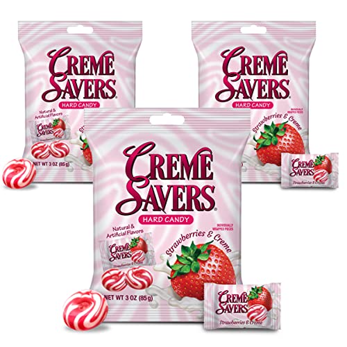 Creme Savers Classic Hard Candy, Old Fashioned Strawberry Crème 3 oz (Pack of 3), Value Pack Individually Wrapped Candies Treats for Kids Children College Students