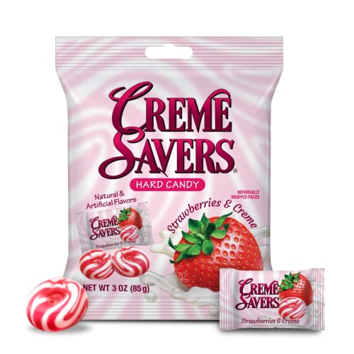 Creme Savers Classic Hard Candy, Old Fashioned Strawberry Crème 3 oz (Pack of 3), Value Pack Individually Wrapped Candies Treats for Kids Children College Students