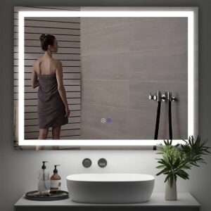 salfanre 20x28 led bathroom mirror with lights and black aluminum frame, led mirror for bathroom wall mounted, smart led vanity mirror, dimmable, anti-fog, shatter-proof(horizontal/vertical)