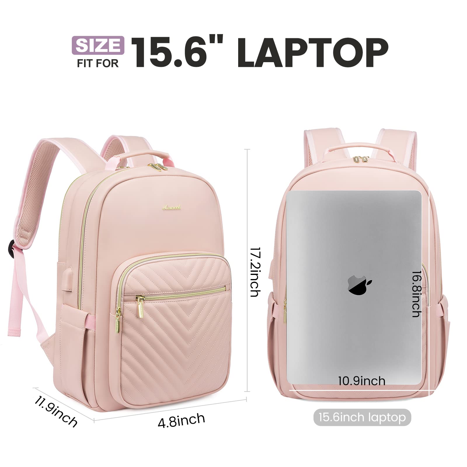 LOVEVOOK Laptop Backpack for Women, Faux Leather Business Work Backpack Purse, Vintage Travel Backpack with USB Charging Port, Waterproof Professor Nurse Bag Laptop Daypack, Pink