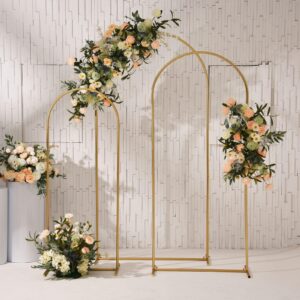 Vincidern Wedding Arch Backdrop Stand Set of 3 (6.6FT,5.9FT,4.9FT), Balloon Arch Stand, Metal Arch Backdrop Stand for Birthday Party, Wedding Arches for Ceremony Decoration Backdrop Door Frame Gold