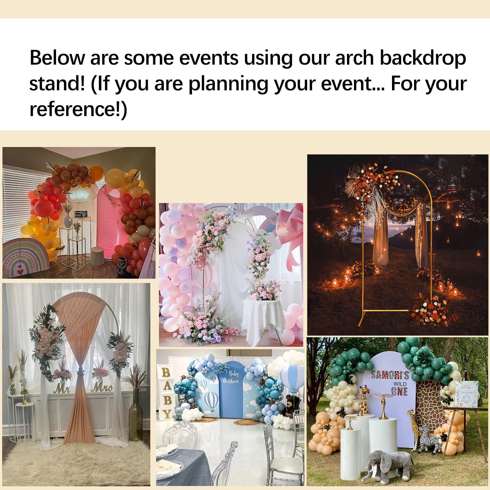 Vincidern Wedding Arch Backdrop Stand Set of 3 (6.6FT,5.9FT,4.9FT), Balloon Arch Stand, Metal Arch Backdrop Stand for Birthday Party, Wedding Arches for Ceremony Decoration Backdrop Door Frame Gold