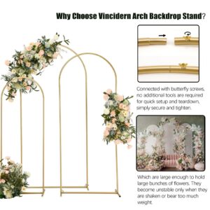 Vincidern Wedding Arch Backdrop Stand Set of 3 (6.6FT,5.9FT,4.9FT), Balloon Arch Stand, Metal Arch Backdrop Stand for Birthday Party, Wedding Arches for Ceremony Decoration Backdrop Door Frame Gold