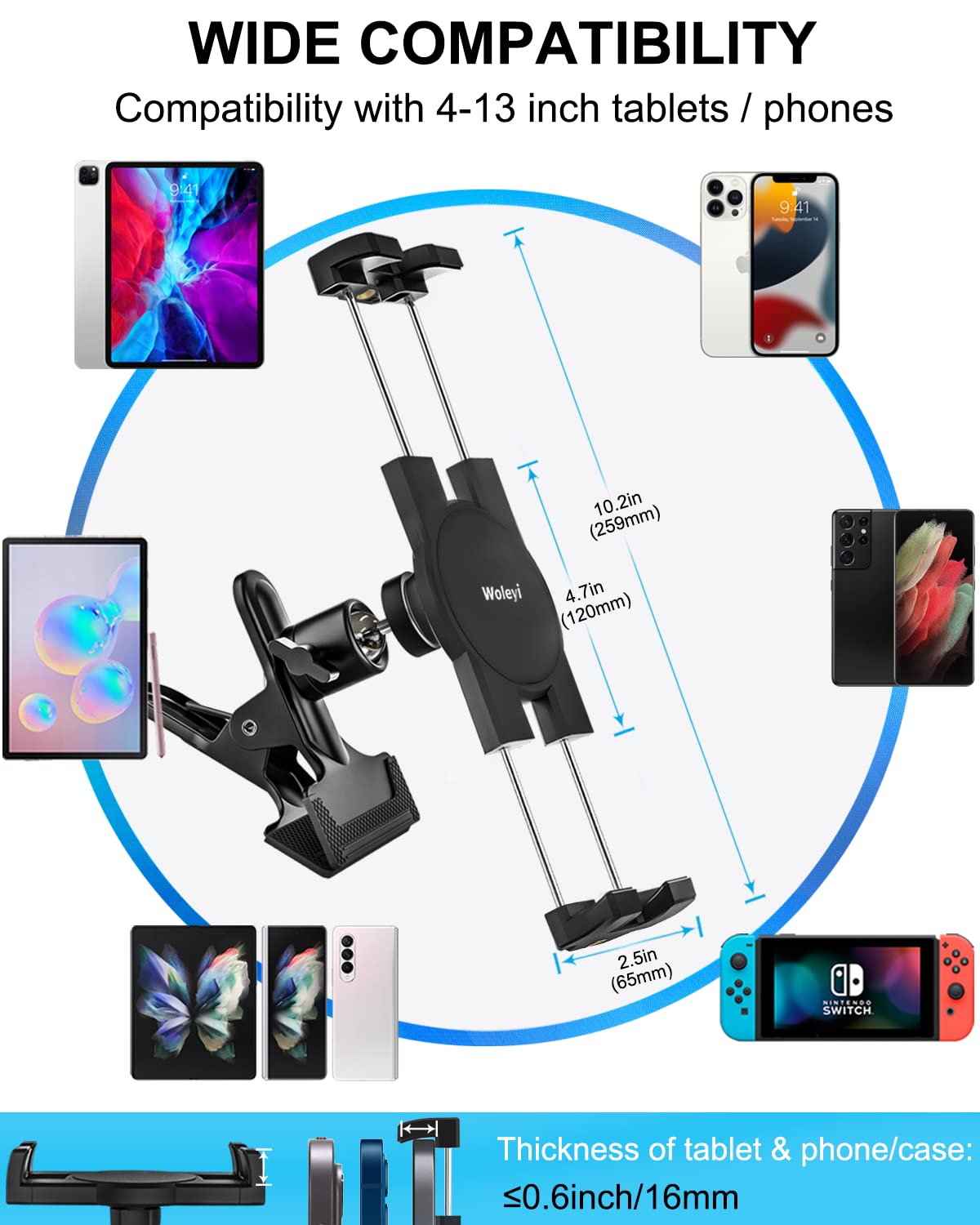 Sun Visor Phone Holder for Car [360° Super Metal Clip] Car Visor Cell Phone Mount, Universal Steering Wheel Phone Clamp with 1/4'' Screw Adapter for iPhone, Android Smartphone, Tablet, Gopro, Camera