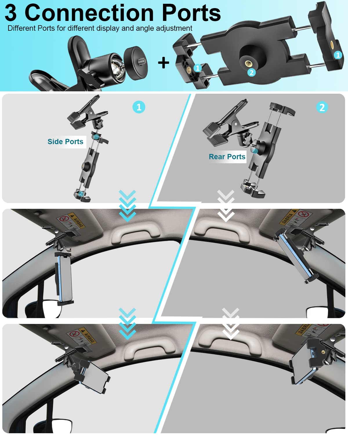 Sun Visor Phone Holder for Car [360° Super Metal Clip] Car Visor Cell Phone Mount, Universal Steering Wheel Phone Clamp with 1/4'' Screw Adapter for iPhone, Android Smartphone, Tablet, Gopro, Camera