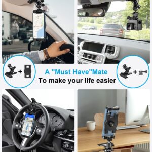 Sun Visor Phone Holder for Car [360° Super Metal Clip] Car Visor Cell Phone Mount, Universal Steering Wheel Phone Clamp with 1/4'' Screw Adapter for iPhone, Android Smartphone, Tablet, Gopro, Camera