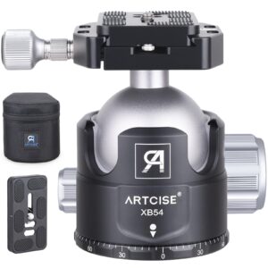 54mm low profile tripod head with 2 arca swiss quick release plates professional heavy duty metal 360 rotating panoramic ball head for dslr camera camcorder max loading 77.2lbs/35kg