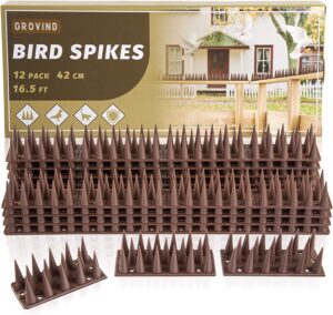 bird spikes, grovind plastic spikes for outdoor bird spike security bird deterrent spikes, cat raccoon squirrel spikes pigeon spikes for fences and roof keep birds away - 12 pack