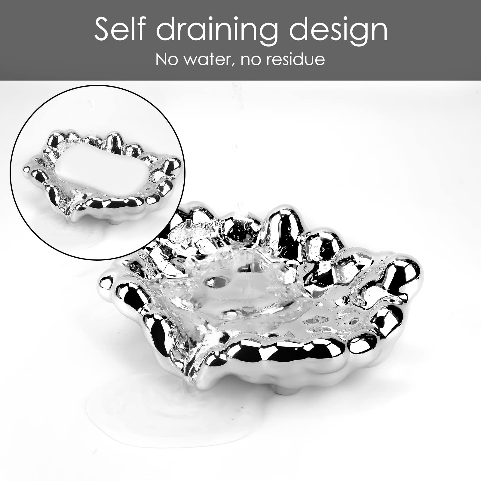 DODAMOUR Soap Dish with Drain, Self Draining Bar Soap Holder, Waterfall Soap Tray Saver Container for Bathroom (Silver)