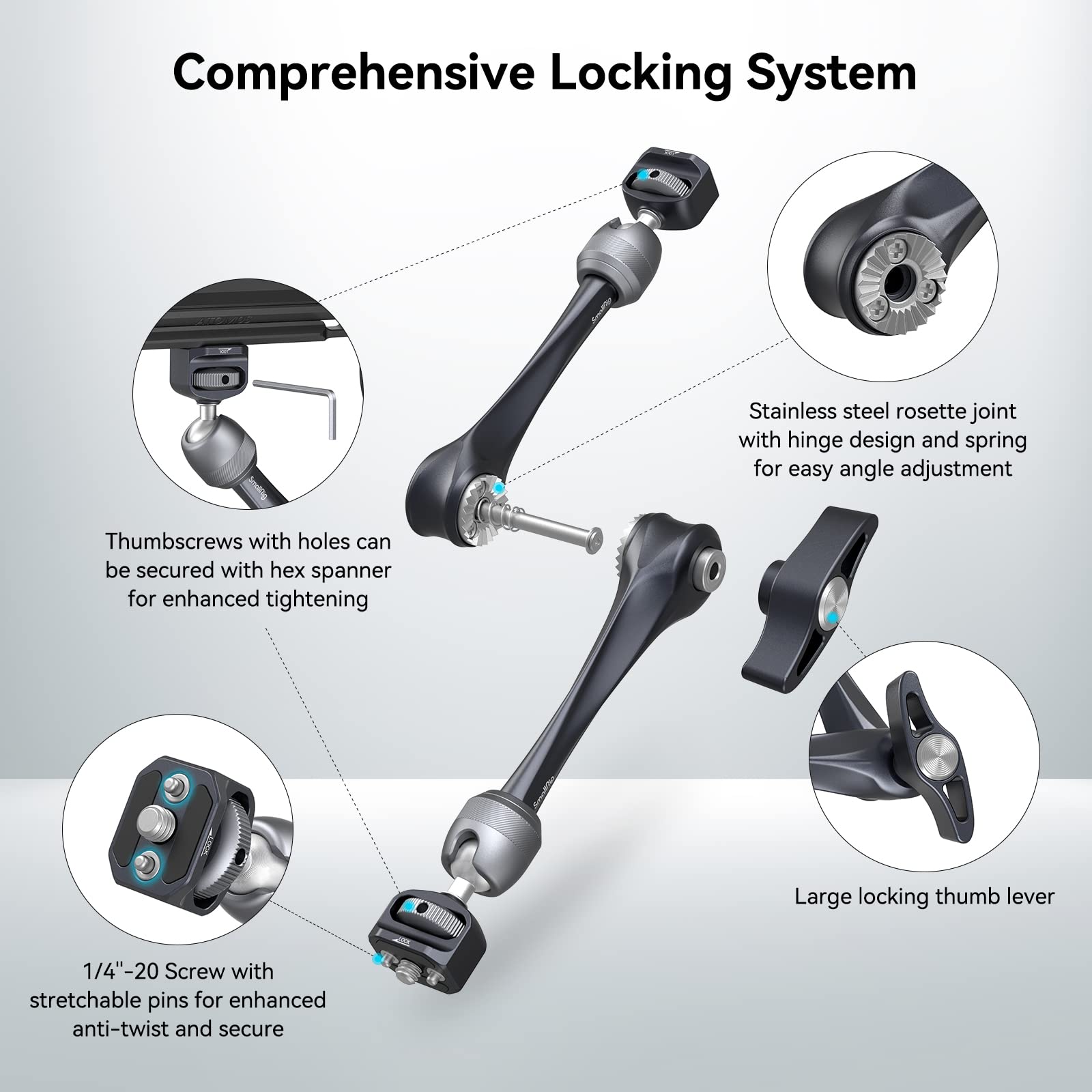 SMALLRIG Rosette Magic Arm 11 Inch with Ball Head, 1/4"-20 Screws, and Anti-Twist Pins, for Cameras/iPads/Monitors/LED Lights/Smartphones/Action Cameras, Max Load Capacity 3kg - 3959