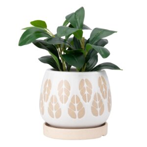 chonsun ceramic planter with saucer 6 inch plant pots indoor oudoor planter with drainage hole flower pots succulent plant pots mid-century ceramic planter white