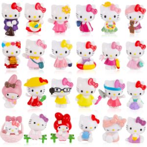 24pcs cute kitty cat cake topper figurines, cartoon cupcake toppers figure toys, party supplies birthday cake decoration