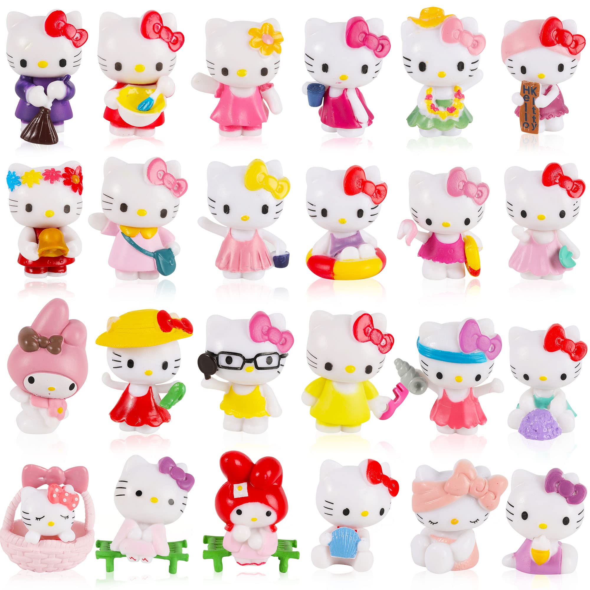 24Pcs Cute Kitty Cat Cake Topper Figurines, Cartoon Cupcake Toppers Figure Toys, Party Supplies Birthday Cake Decoration