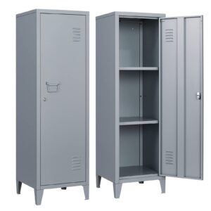 peukc metal storage locker, 50" tall locker storage cabinet for employees, 3-tier storage cabinet locker with lock and keys for school, gym, home, office staff (retro, assemble required)
