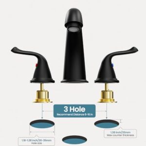 Black Bathroom Faucets, Faucet for Bathroom Sink - 2 Handle Basin Faucet, 3 Hole 8 Inch Widerspread Bathroom Faucet with Pop Up Drain Assembly, Water Supply Lines Faucets for RV Bath Vanity