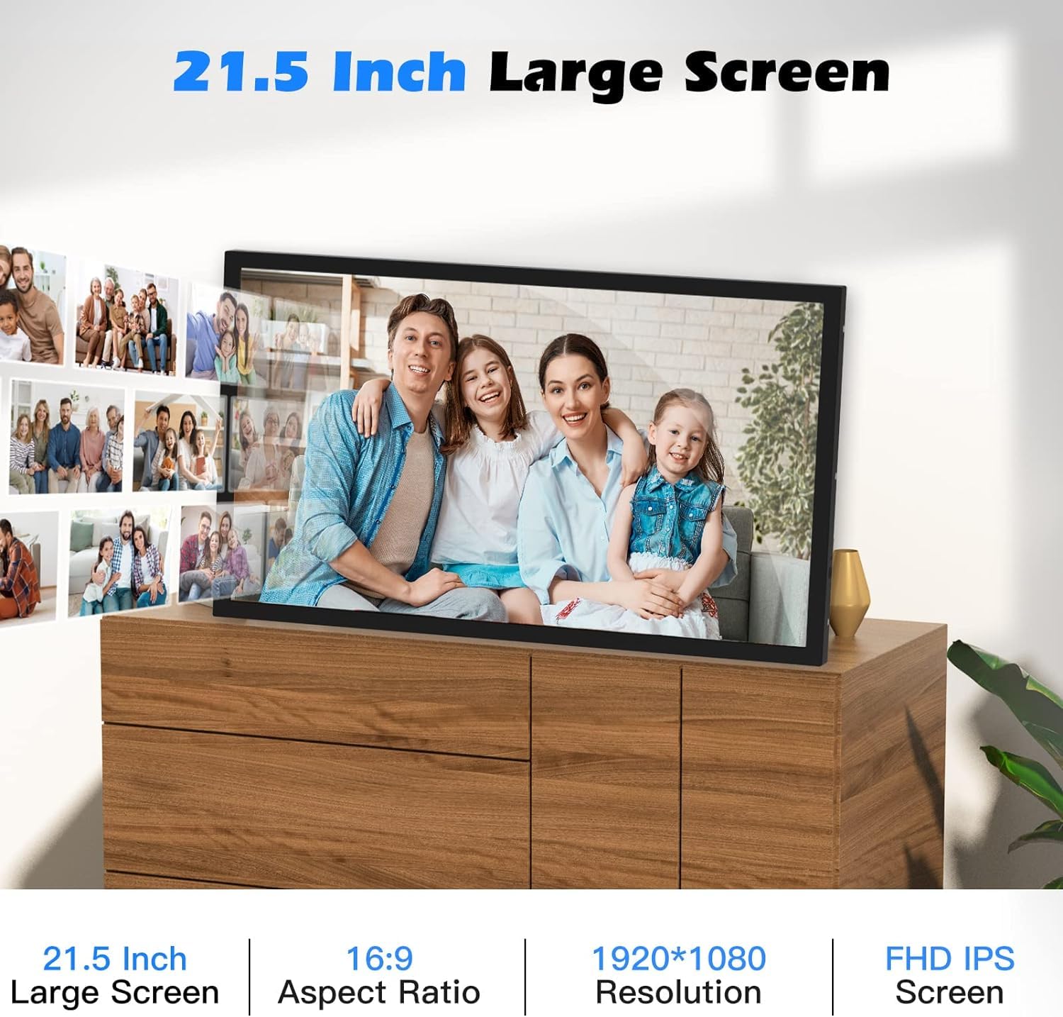 21.5-Inch Dual-WiFi Extra Large Digital Picture Frame - 32GB Digital Photo Frame FHD IPS Panel, Wall Mountable, Share Photos Videos via App Email, Sync Smartphone Screen, Suit for Home Decorations