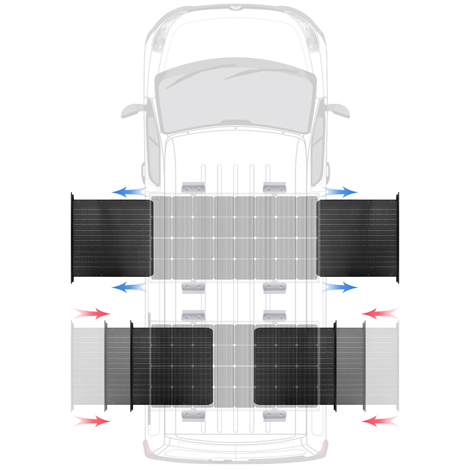 ECO-WORTHY 160Watt to 280Watt Expandable 12 Volt RV Solar Panel Extend and Retract Solar Array,with Solar Panel mounting Brackets for Battery Charging on Van, Motorhome and Trailer