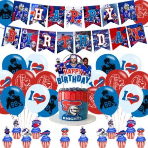 bills birthday party decorations,buffalo party supplies,buffalo football supplies includes happy birthday banner, balloons, cupcake toppers, cake topper for boys and girls