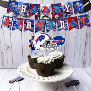 Bills Birthday Party Decorations,Buffalo Party Supplies,Buffalo Football Supplies Includes Happy Birthday Banner, Balloons, Cupcake Toppers, Cake Topper for Boys And Girls
