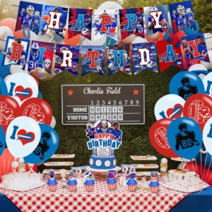 Bills Birthday Party Decorations,Buffalo Party Supplies,Buffalo Football Supplies Includes Happy Birthday Banner, Balloons, Cupcake Toppers, Cake Topper for Boys And Girls