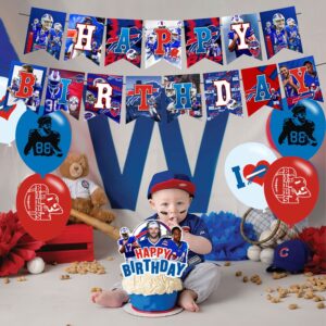 Bills Birthday Party Decorations,Buffalo Party Supplies,Buffalo Football Supplies Includes Happy Birthday Banner, Balloons, Cupcake Toppers, Cake Topper for Boys And Girls