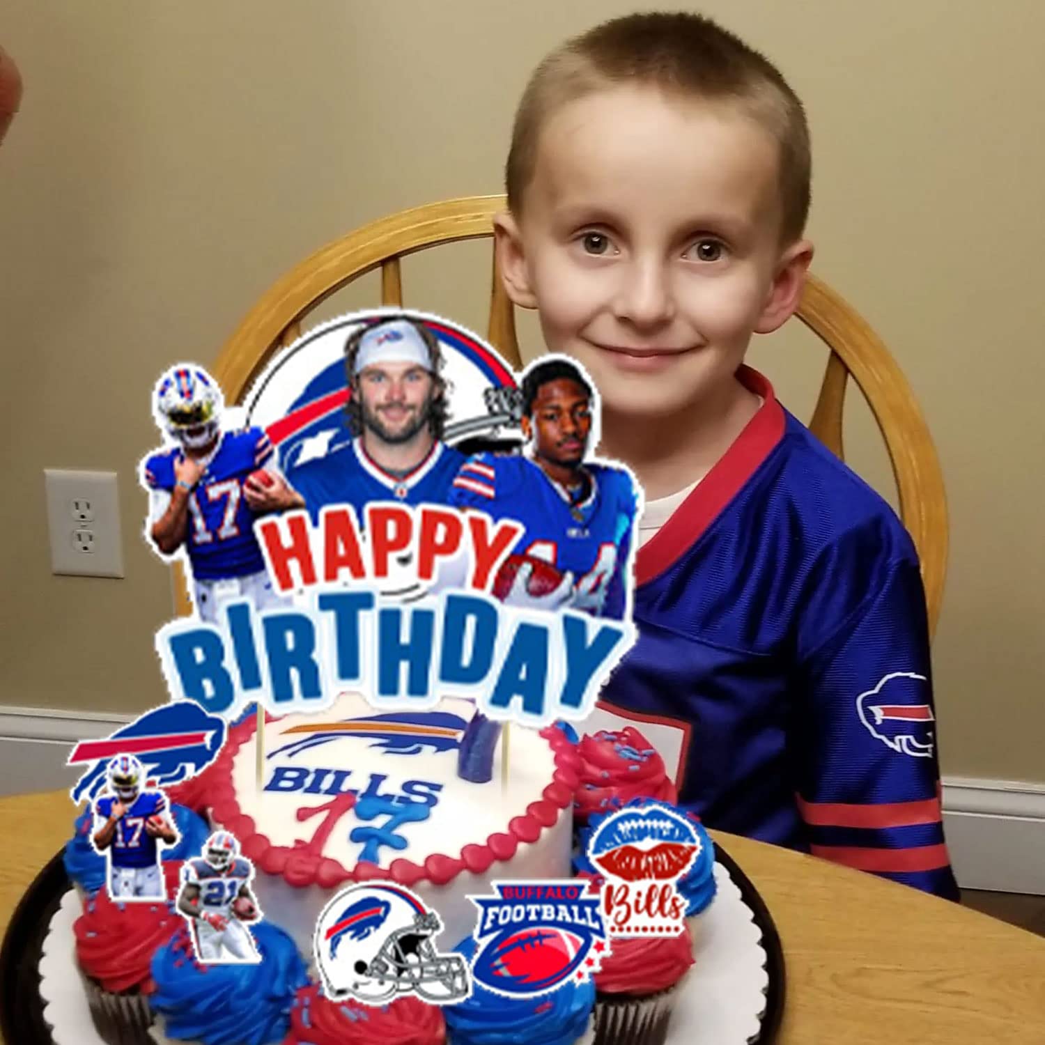 Bills Birthday Party Decorations,Buffalo Party Supplies,Buffalo Football Supplies Includes Happy Birthday Banner, Balloons, Cupcake Toppers, Cake Topper for Boys And Girls