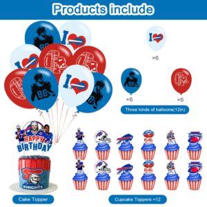 Bills Birthday Party Decorations,Buffalo Party Supplies,Buffalo Football Supplies Includes Happy Birthday Banner, Balloons, Cupcake Toppers, Cake Topper for Boys And Girls