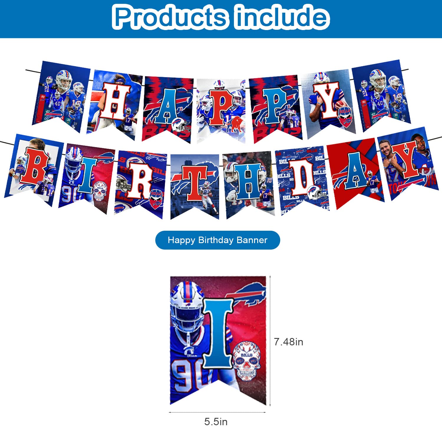 Bills Birthday Party Decorations,Buffalo Party Supplies,Buffalo Football Supplies Includes Happy Birthday Banner, Balloons, Cupcake Toppers, Cake Topper for Boys And Girls