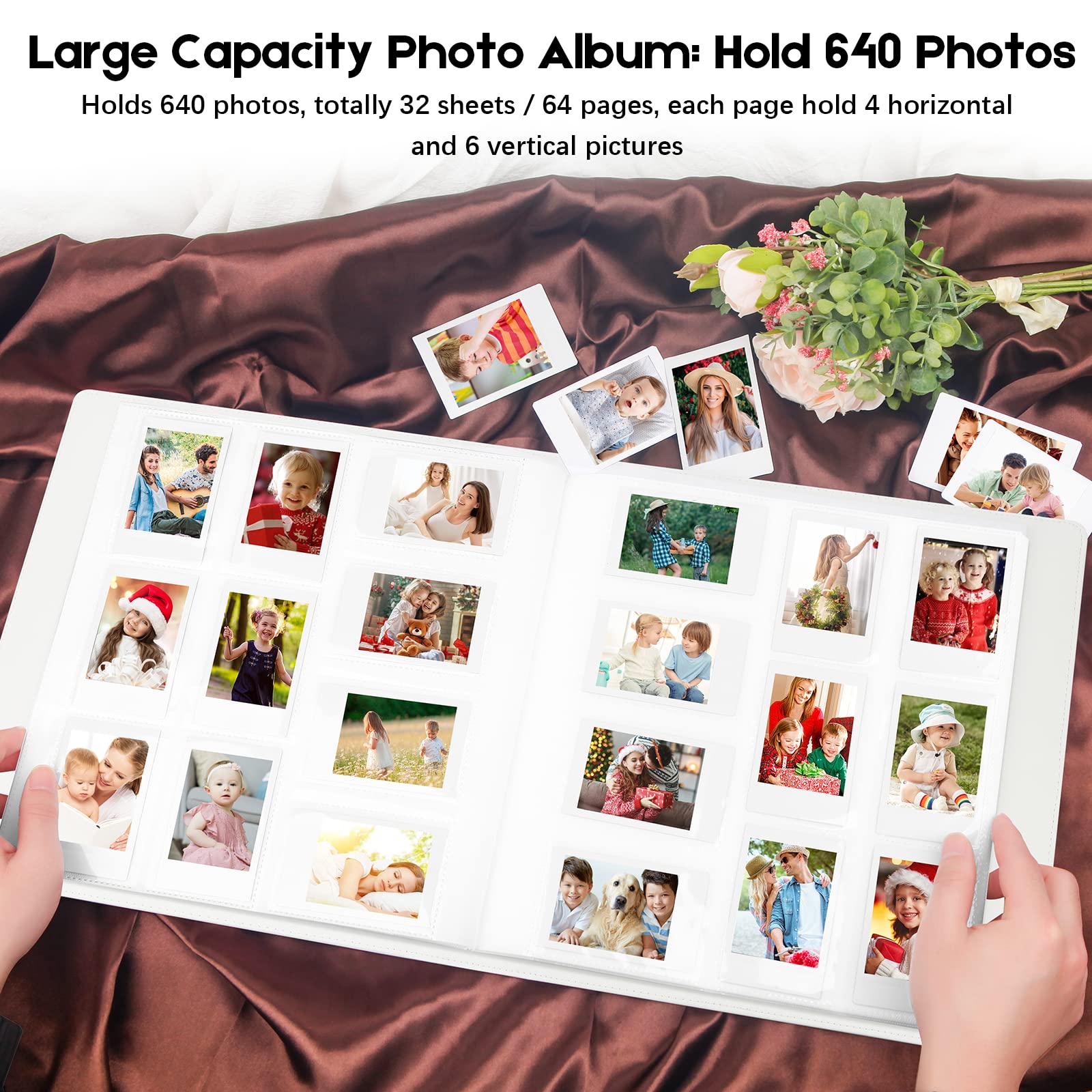 640 Pockets Photo Album for Fujifilm Instax Mini Camera, Photo Album for Polaroid, Leather Cover, Photo Album for Instax Mini 12 11 9 40 90 8 7 Evo LiPlay Instant Camera, 2x3 Photo Album (White)