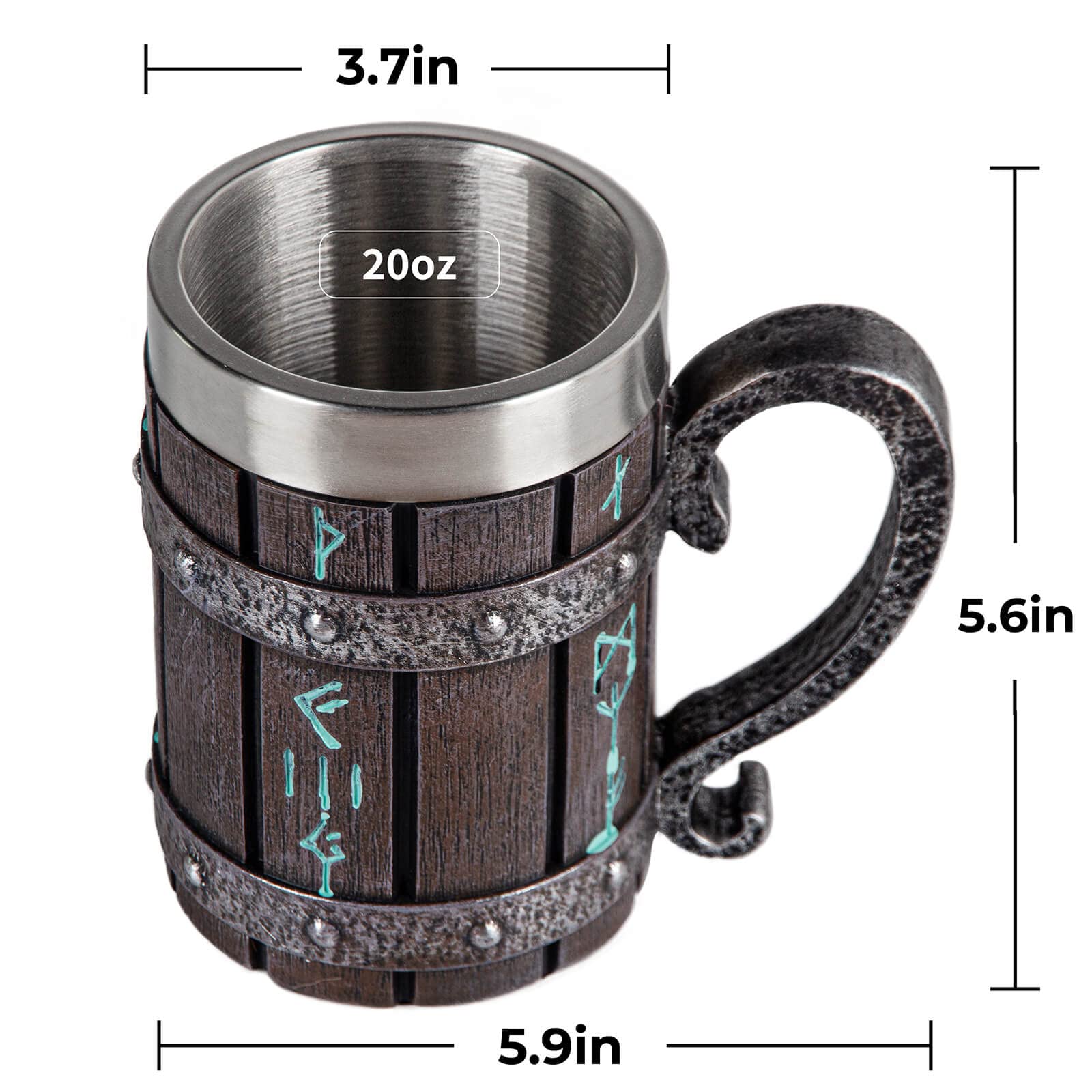 Nordic Viking Rune Mug Beer Tankard Cup for Men, Stainless Steel Coffee Mugs Viking Gifts Norse Décor Beer Stein, 20oz